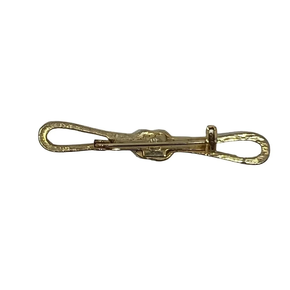 Vintage Bar Brooch Clear Rhinestone and Gold‎ Tone Bow Pin